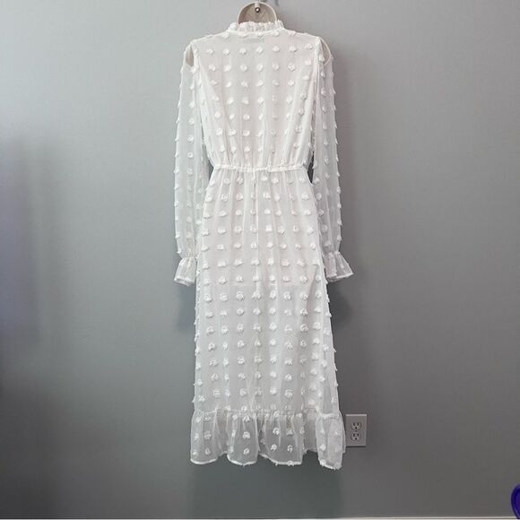Shein White Long Sleeve Swiss Dot Midi Dress Size 2 - Picture 4 of 8